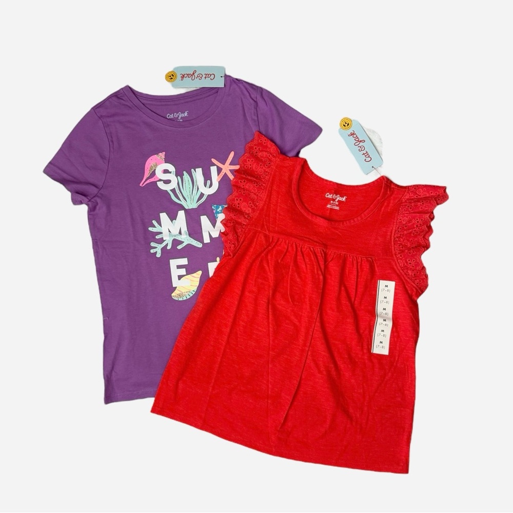 Cat & Jack Girls Summer Shirts Tops 2PCs M (7/8), L (10-12) NWT